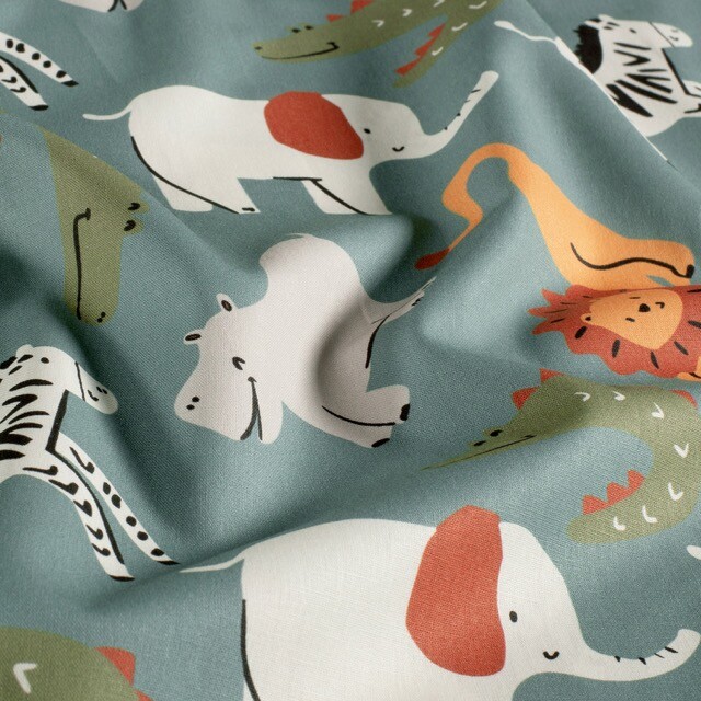 Cotton poplin animals petrol