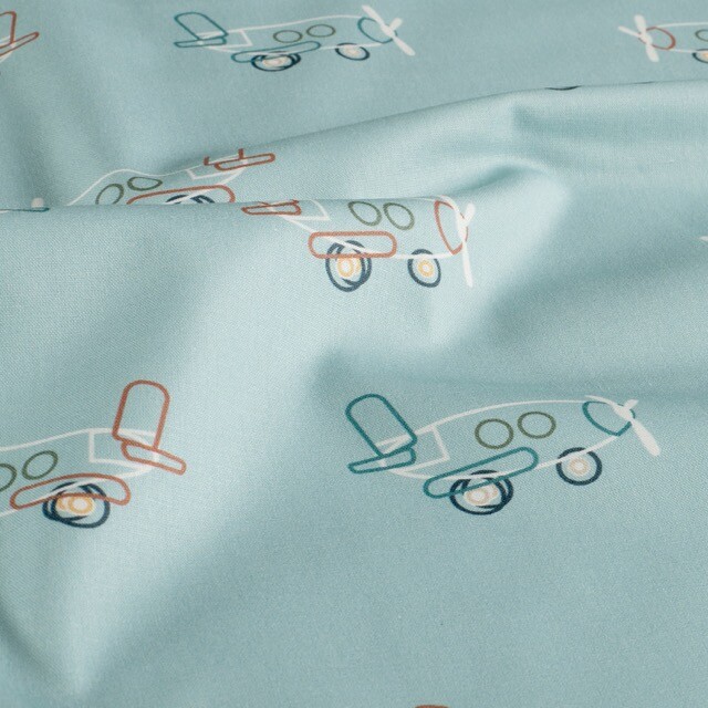 Cotton poplin airplanes baby blue