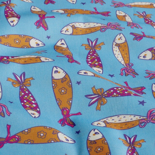 Cotton poplin fish aqua