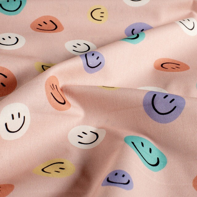 Cotton poplin emoticons old pink