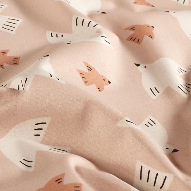 Cotton poplin birds old pink
