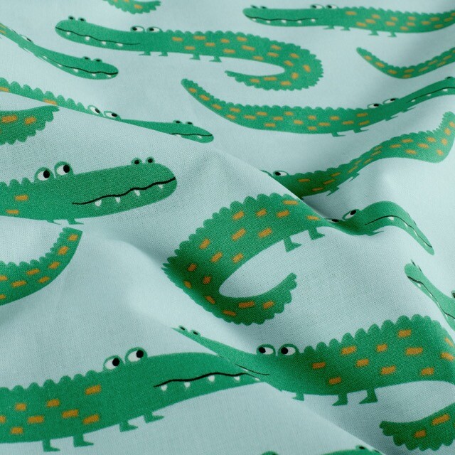 Cotton poplin crocodiles baby blue