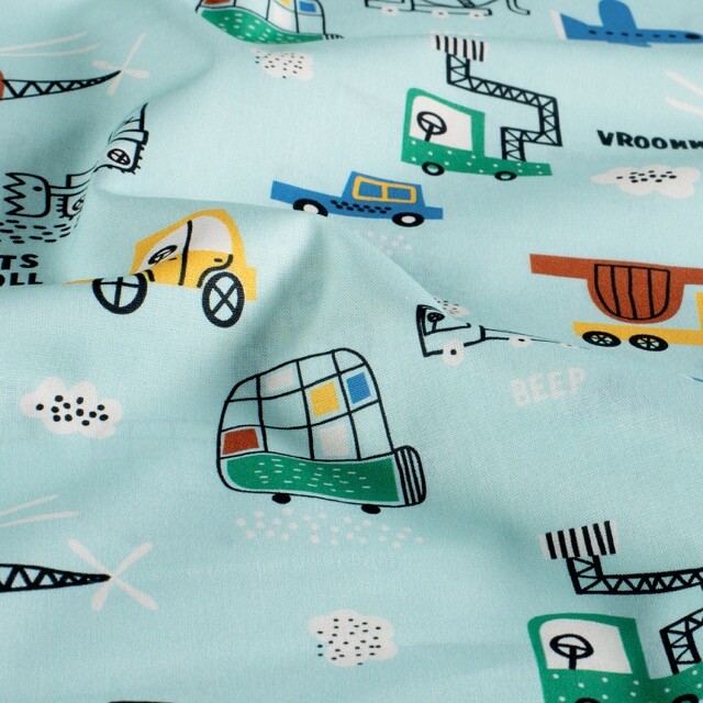 Cotton poplin vehicles baby blue