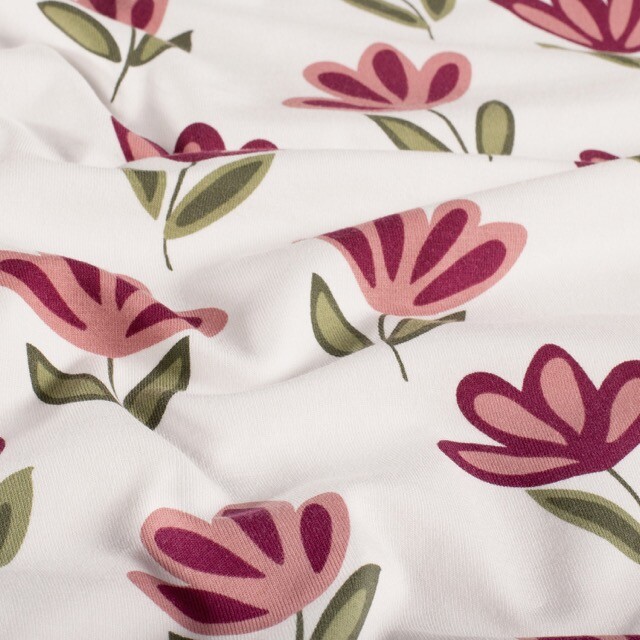 Cotton jersey flowers offwhite