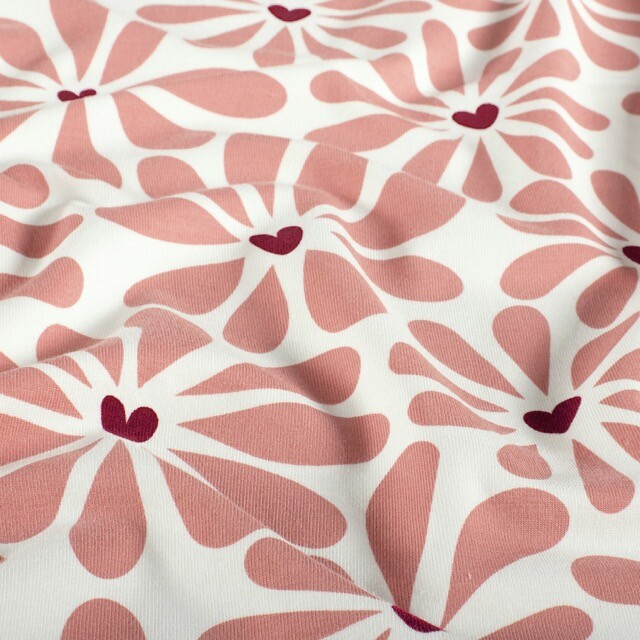 Cotton jersey flowers offwhite