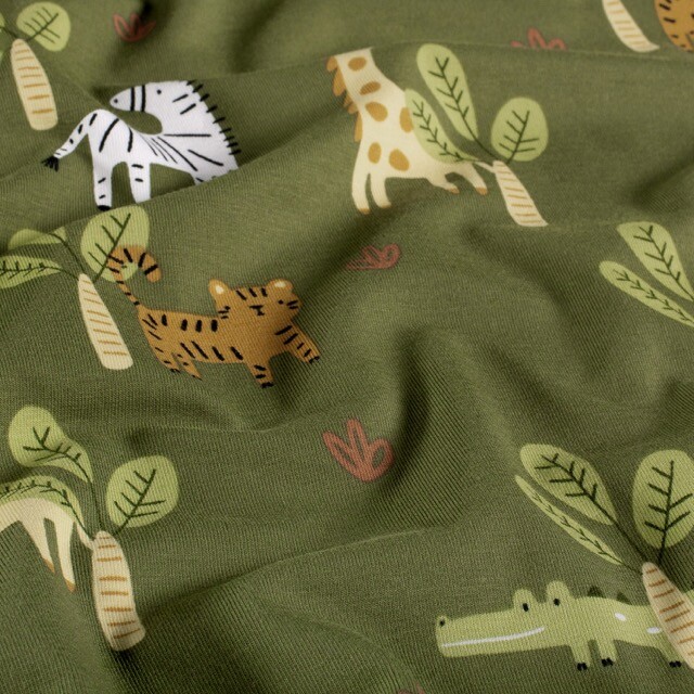 Cotton jersey animals green