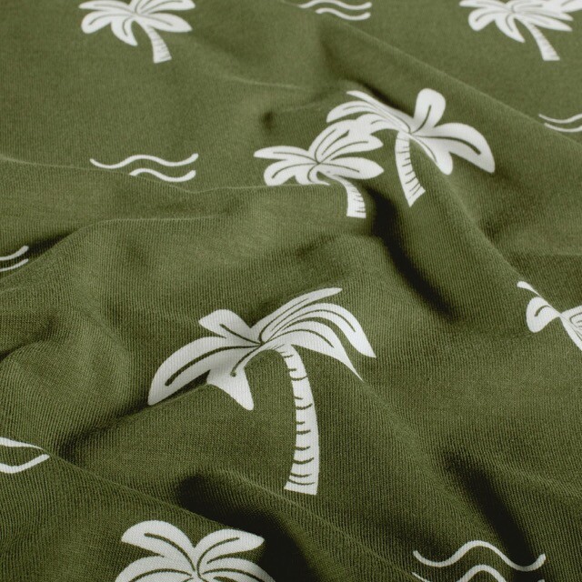 Cotton jersey palm trees khaki green