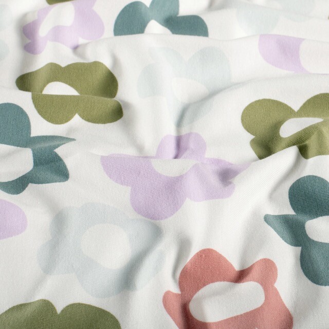 Cotton jersey flowers offwhite