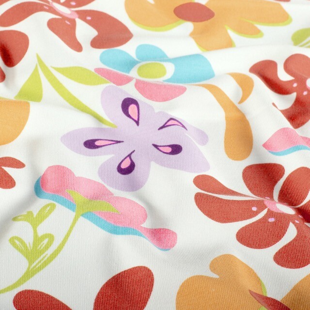 Cotton jersey flowers offwhite