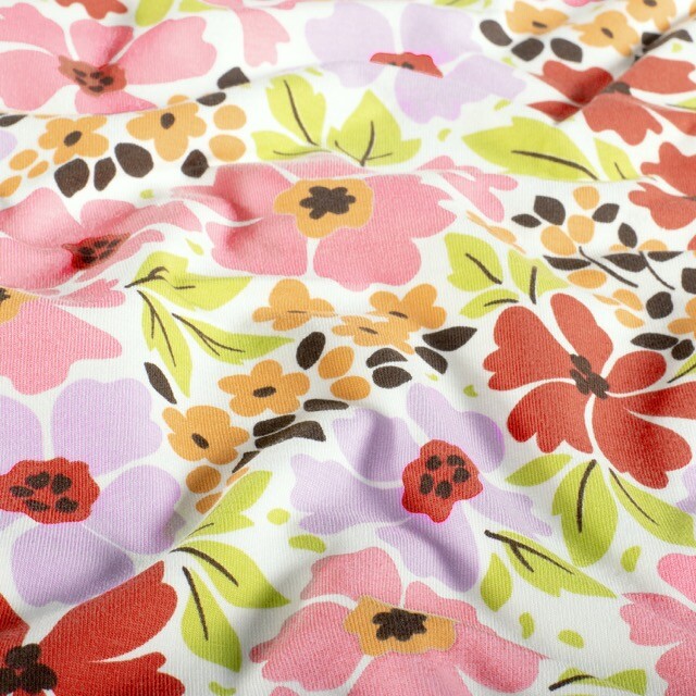 Cotton jersey flowers offwhite