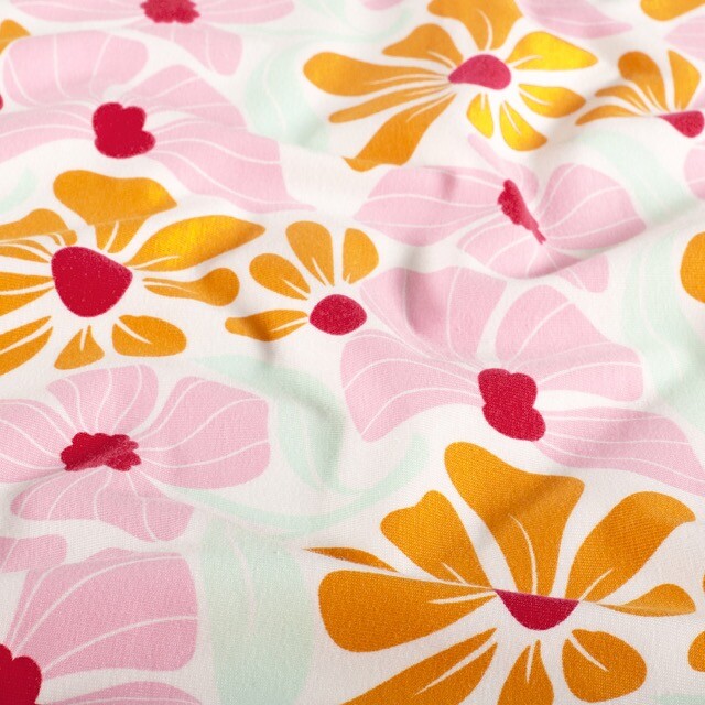 Cotton jersey flowers offwhite