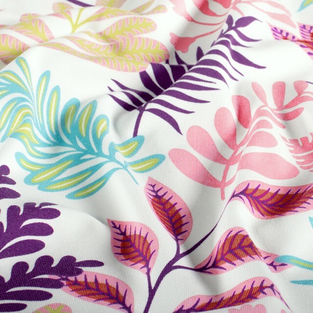 Cotton jersey leaves offwhite