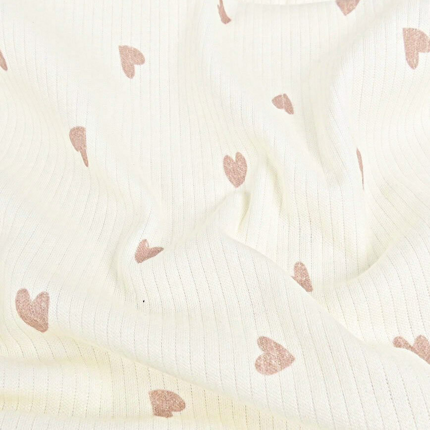 Rib jersey hearts dark beige