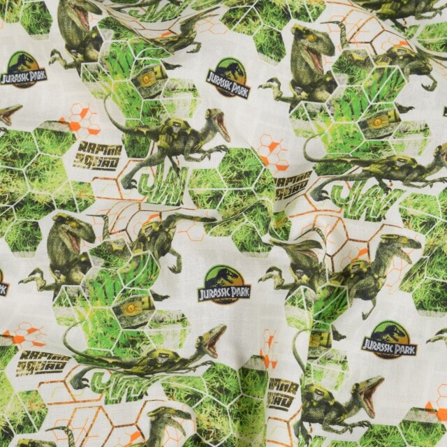 Cotton poplin jurassic park dinos offwhite
