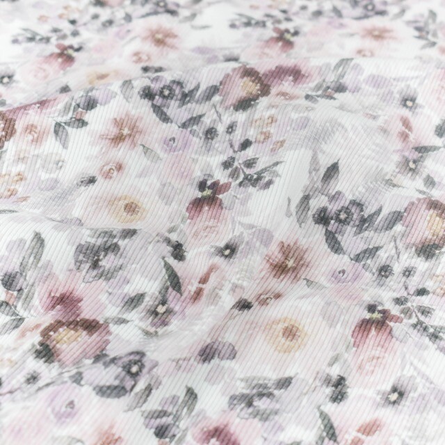 Rib jersey digital print flowers offwhite