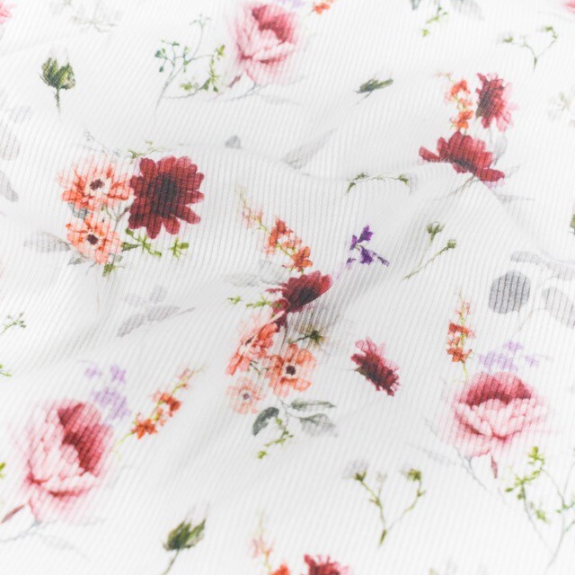 Rib jersey digital print flowers offwhite