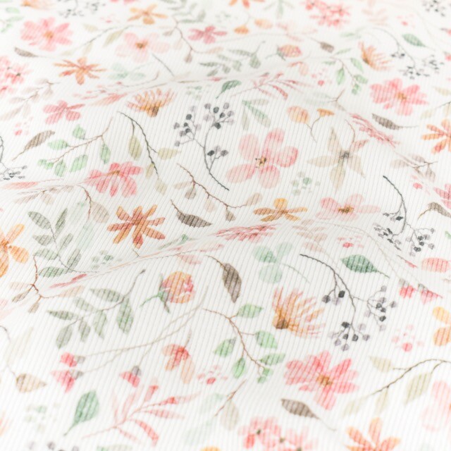 Rib jersey digital print flowers offwhite