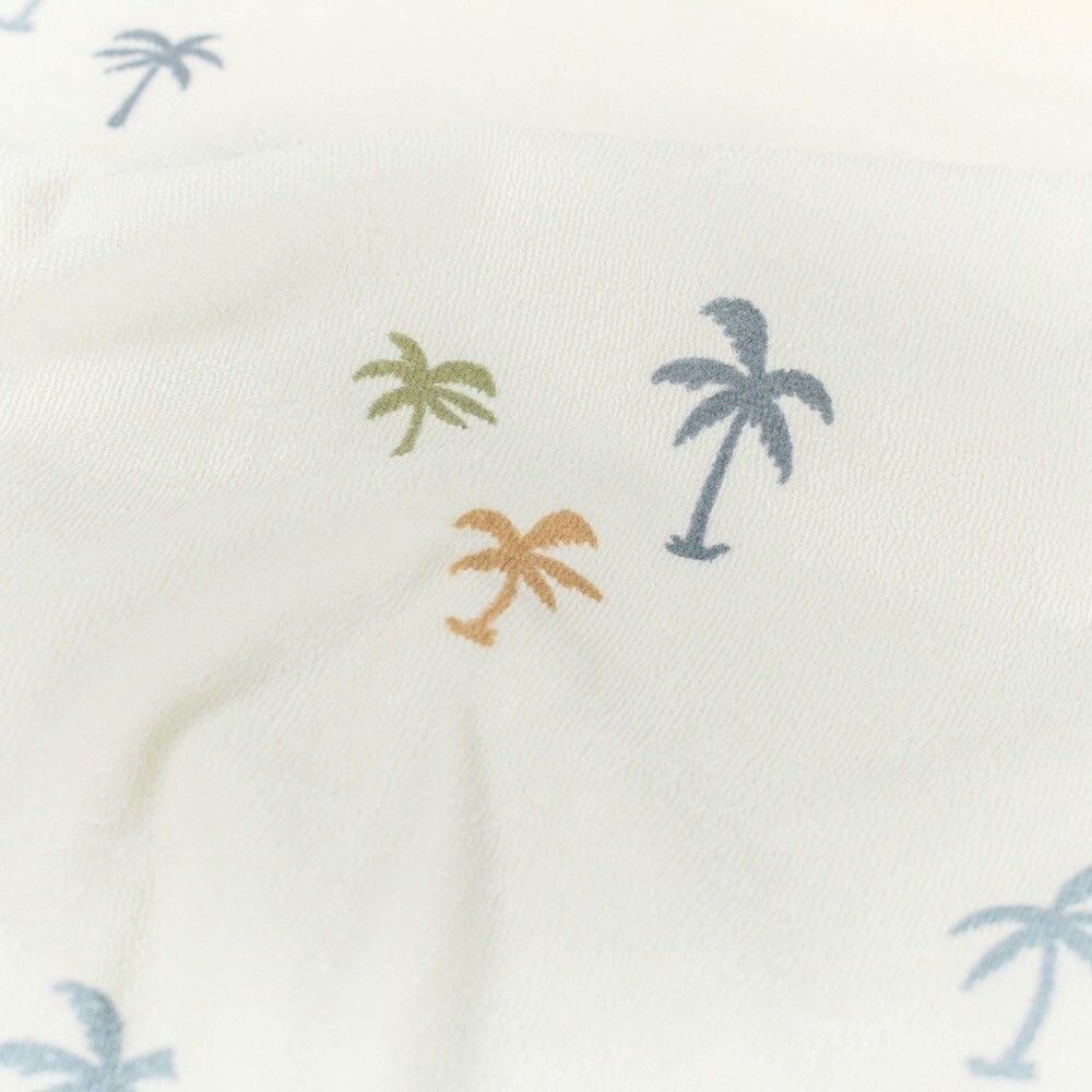 Stretch terry towelling printed palm trees offwhite