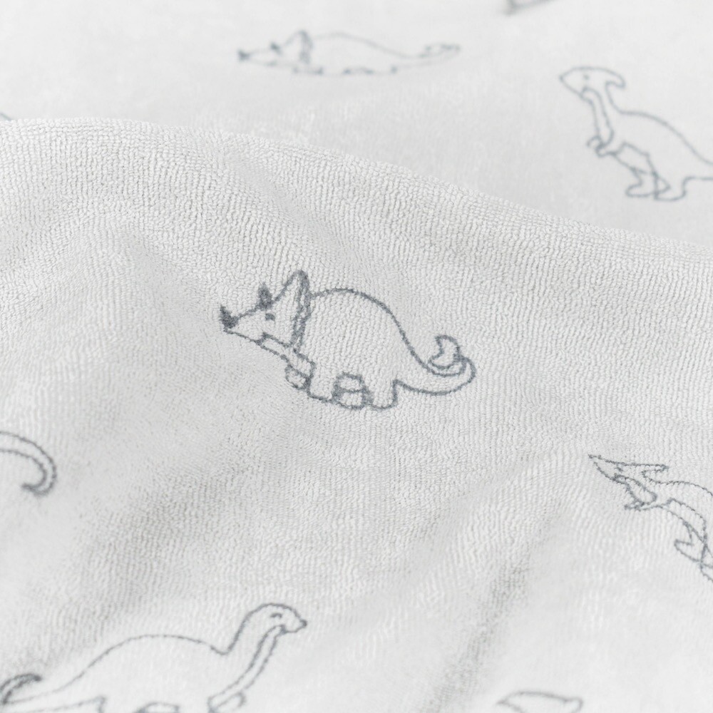 Stretch terry towelling printed dinos light grey