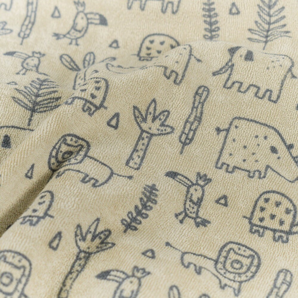 Stretch terry towelling printed animals beige