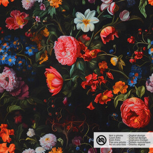 velvet fabric digital print flowers black