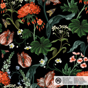velvet fabric digital print flowers black