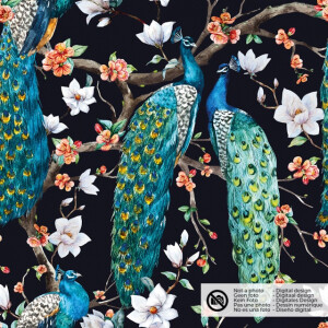 velvet fabric digital print peacocks black