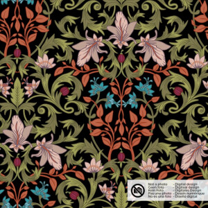 decoration fabric panama digital print flowers black