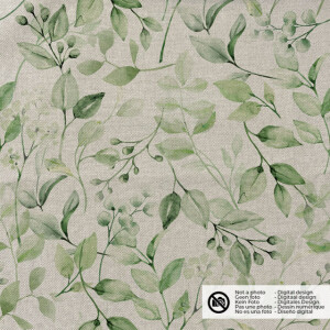 decoration fabric linen look digital print leaves beige
