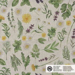decoration fabric linen look digital print flowers beige
