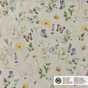 decoration fabric linen look digital print butterflies beige
