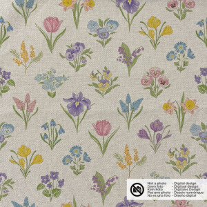 decoration fabric linen look digital print flowers beige
