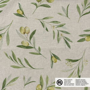 decoration fabric linen look digital print olives beige
