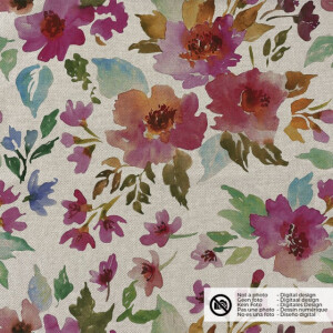 decoration fabric linen look digital print flowers beige/pink