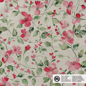 decoration fabric linen look digital print flowers beige/fuchsia