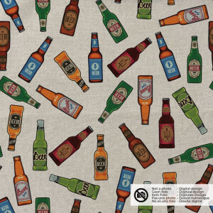 decoration fabric linen look digital print beer bottles beige