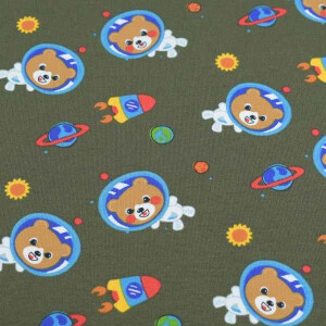 100x150 cm cotton jersey bears in space green