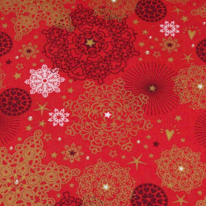 50x140 cm cotton christmas stars and hearts red/gold