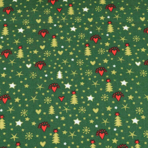 50x140 cm cotton christmas snowflakes, stars, trees dark green/gold