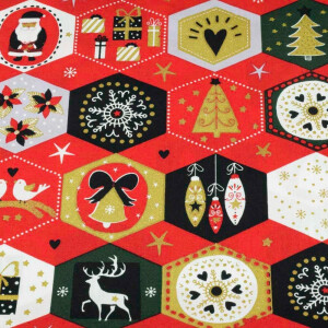 50x140 cm cotton christmas hexagons red/gold