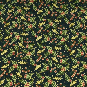 50x140 cm cotton christmas holly navy/gold