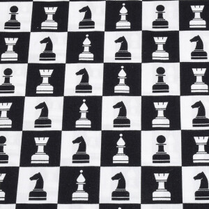50x150 cm cotton check black/white with chess pieces
