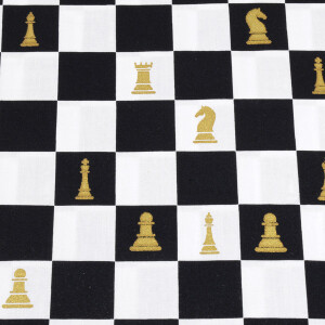 50x150 cm cotton check black/white with gold chess pieces
