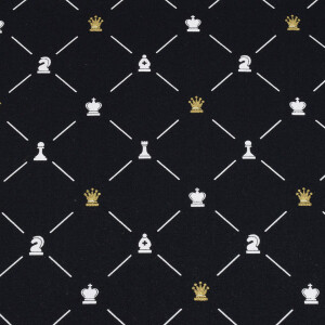 50x150 cm cotton check black with chess pieces in gold/white