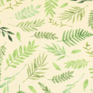 100x150 cm french terry digital printed brushed leaves light yellow/offwhite
