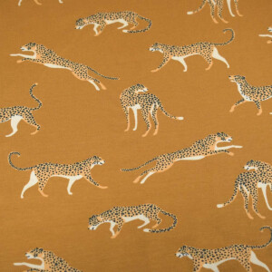 100x150 cm Cotton jersey leopards ocher