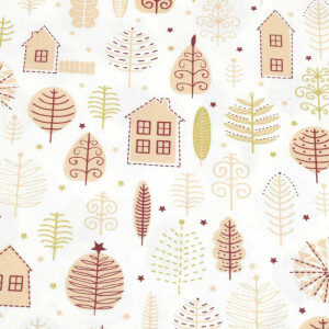 50x140 cm cotton christmas houses offwhite/gold