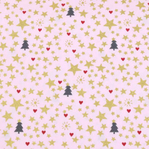50x140 cm cotton christmas trees and stars light pink/gold