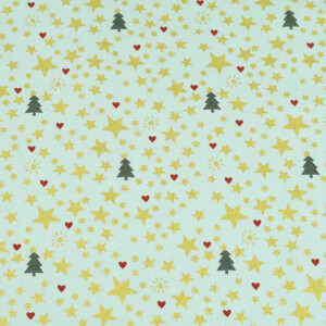 50x140 cm cotton christmas trees and stars mint/gold