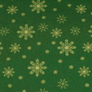 50x140 cm cotton christmas snowflakes dark green/gold